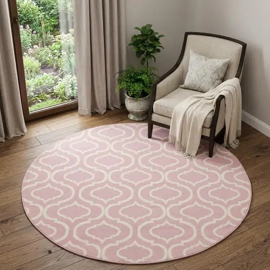 5' Gray Round Moroccan Power Loom Area Rug Photo 1