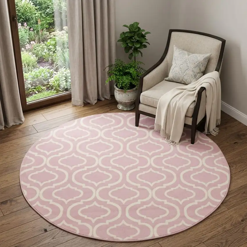 5' Gray Round Moroccan Power Loom Area Rug Photo 1