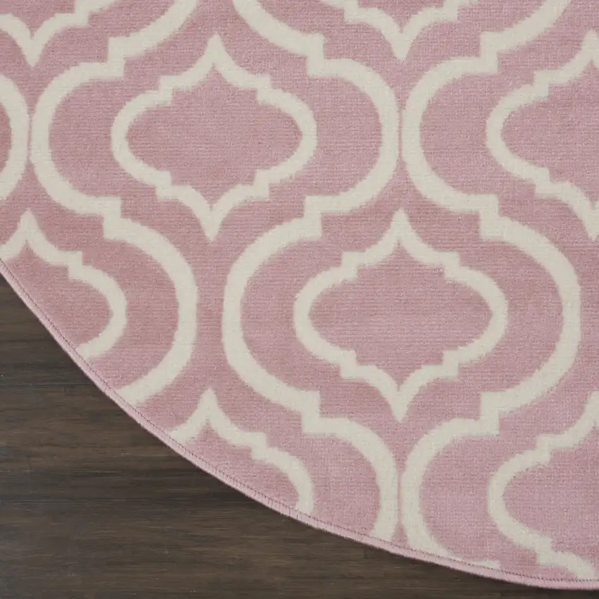 5' Gray Round Moroccan Power Loom Area Rug Photo 3