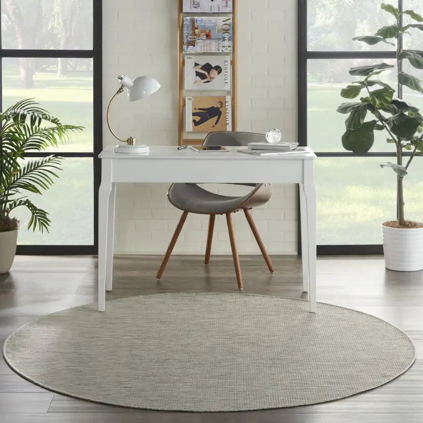 6' Gray Round Power Loom Area Rug Photo 4