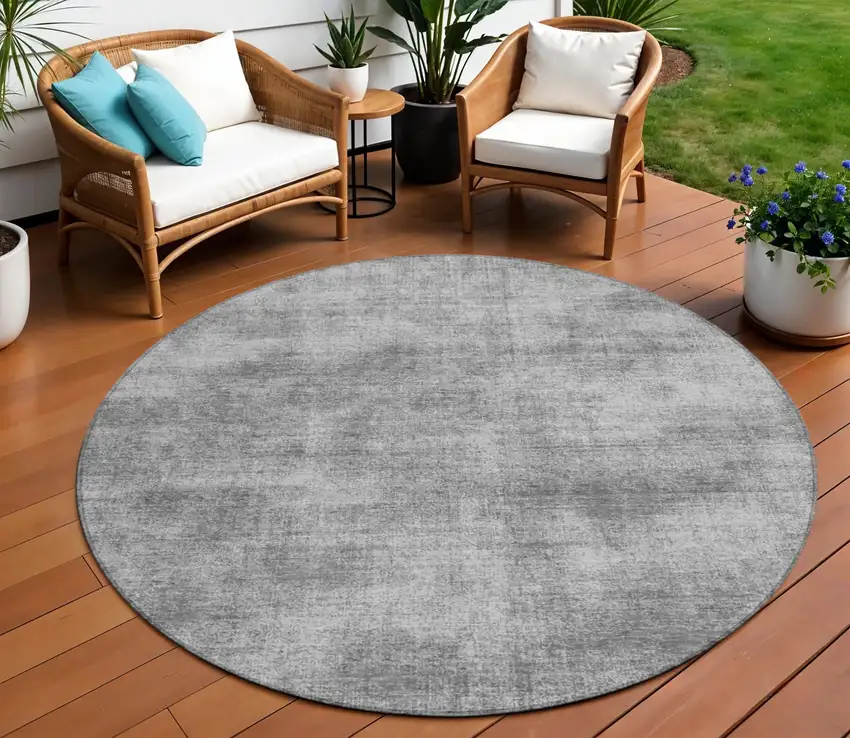 8' Gray Round Washable Indoor Outdoor Area Rug Photo 1