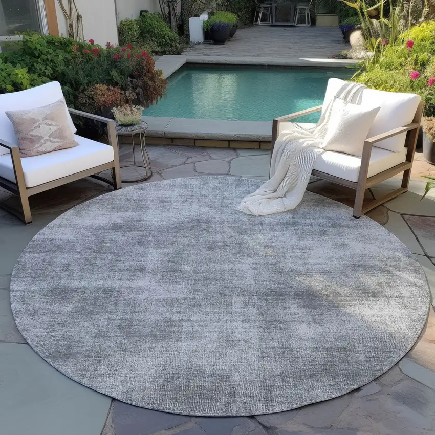 8' Gray Round Washable Indoor Outdoor Area Rug Photo 6