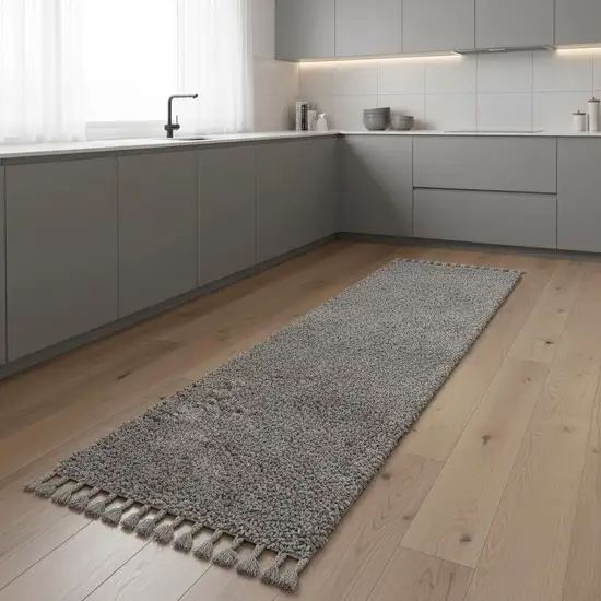 8' Gray Runner Rug With Fringe Photo 2
