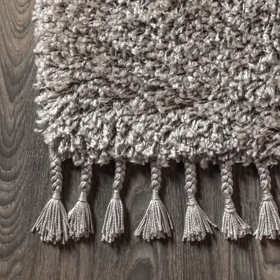 8' Gray Runner Rug With Fringe Photo 8