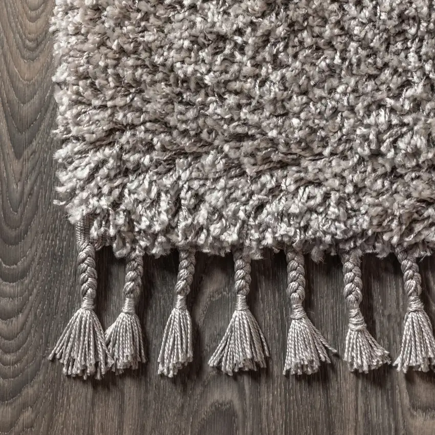 8' Gray Runner Rug With Fringe Photo 8
