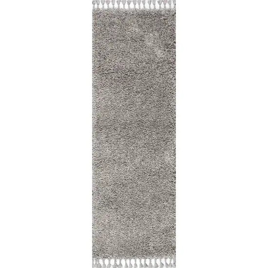 8' Gray Runner Rug With Fringe Photo 1
