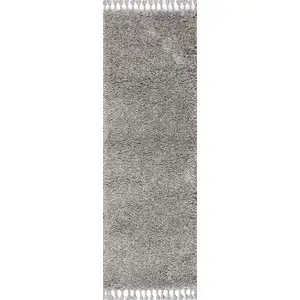 Photo of 8' Gray Runner Rug With Fringe