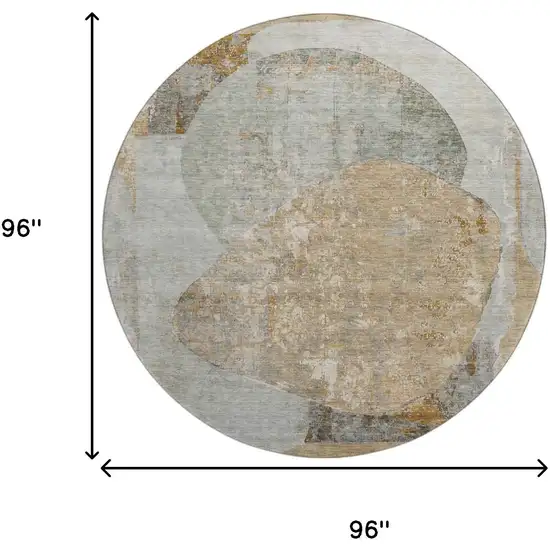 8' Gray Rust And Beige Abstract Washable Round Rug With UV Protection Photo 9