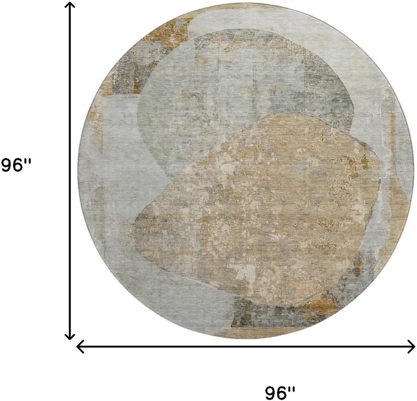 8' Gray Rust And Beige Abstract Washable Round Rug With UV Protection Photo 9