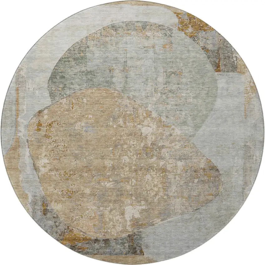 8' Gray Rust And Beige Abstract Washable Round Rug With UV Protection Photo 3