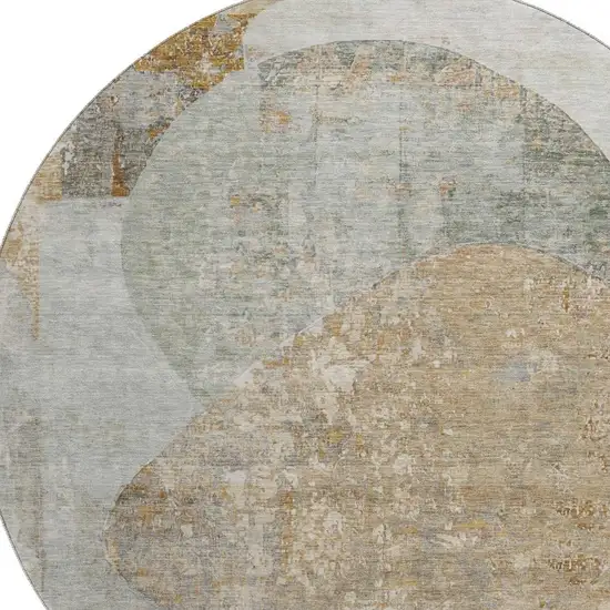 8' Gray Rust And Beige Abstract Washable Round Rug With UV Protection Photo 2