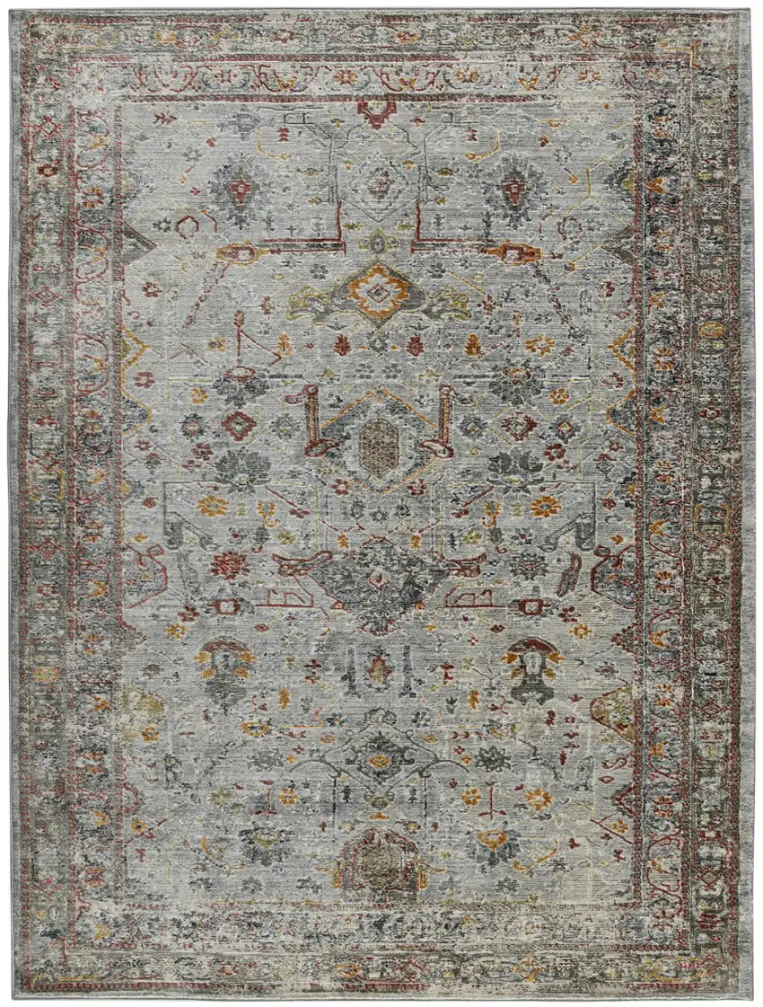 8' Gray Rust And Brown Medallion Runner Rug Photo 2
