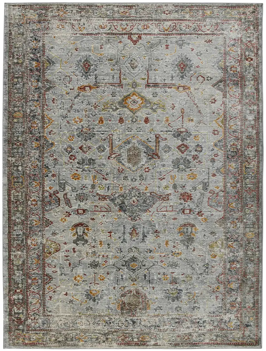 8' Gray Rust And Brown Medallion Runner Rug Photo 4