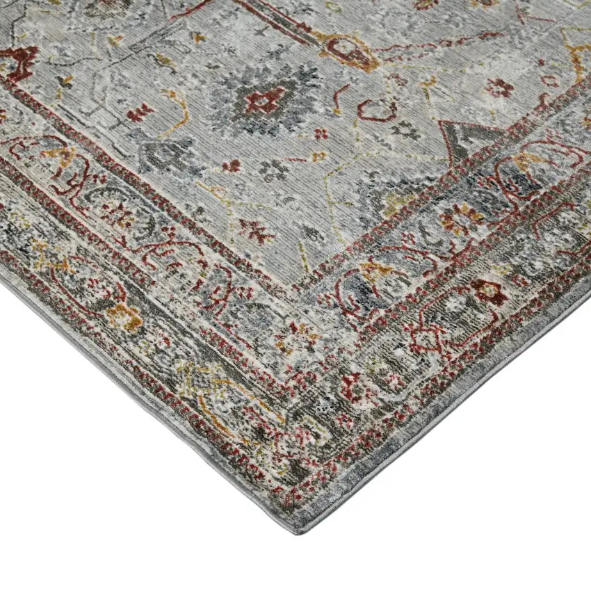 8' Gray Rust And Brown Medallion Runner Rug Photo 7