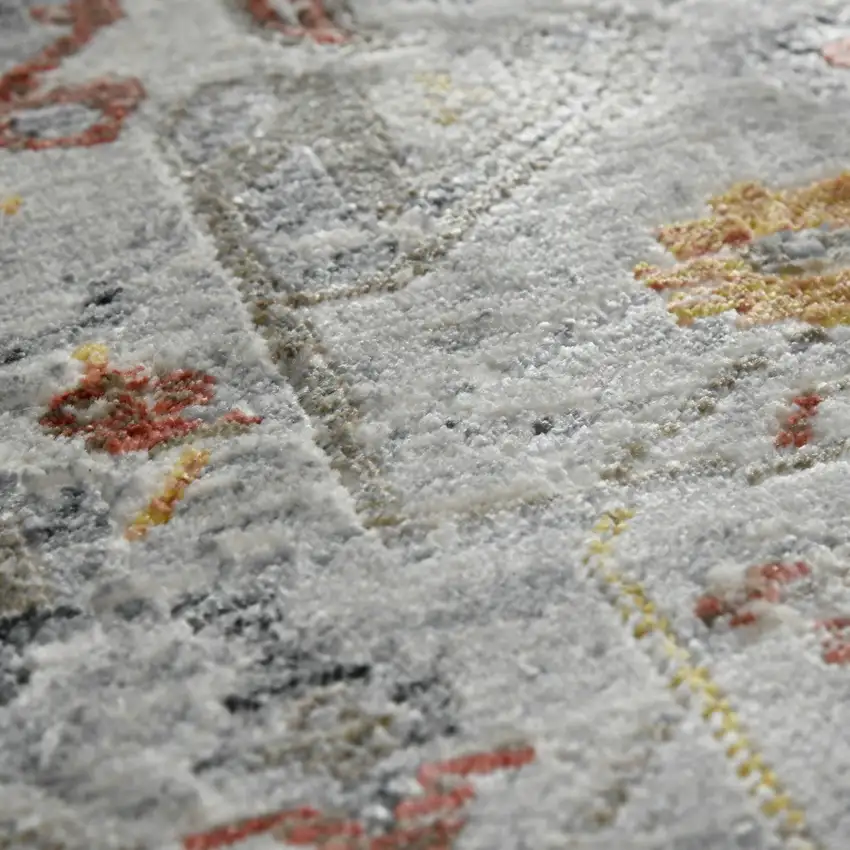 8' Gray Rust And Brown Medallion Runner Rug Photo 8