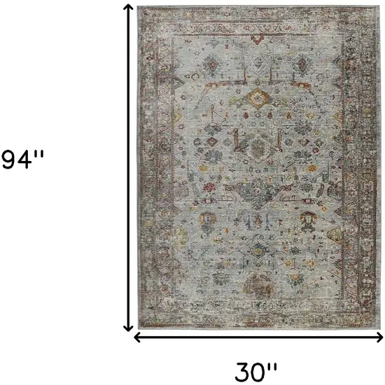 8' Gray Rust And Brown Medallion Runner Rug Photo 3