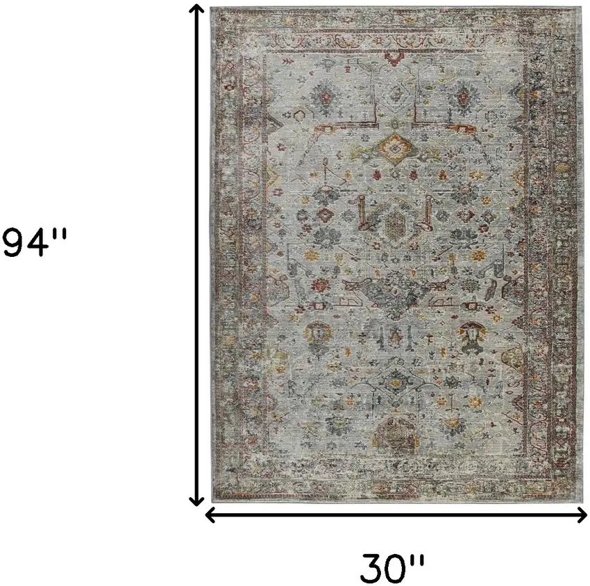 8' Gray Rust And Brown Medallion Runner Rug Photo 3