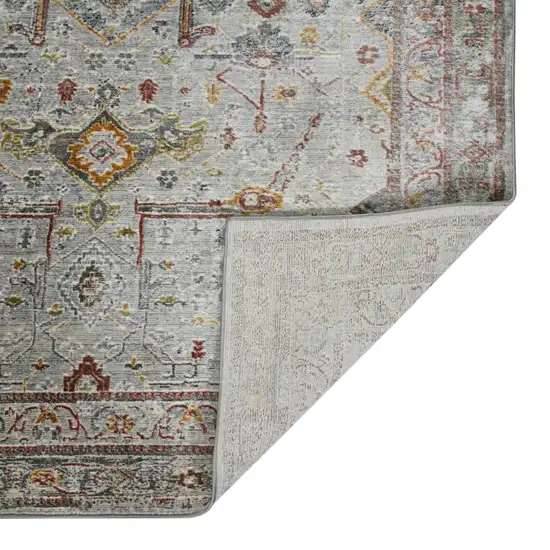 8' Gray Rust And Brown Medallion Runner Rug Photo 9