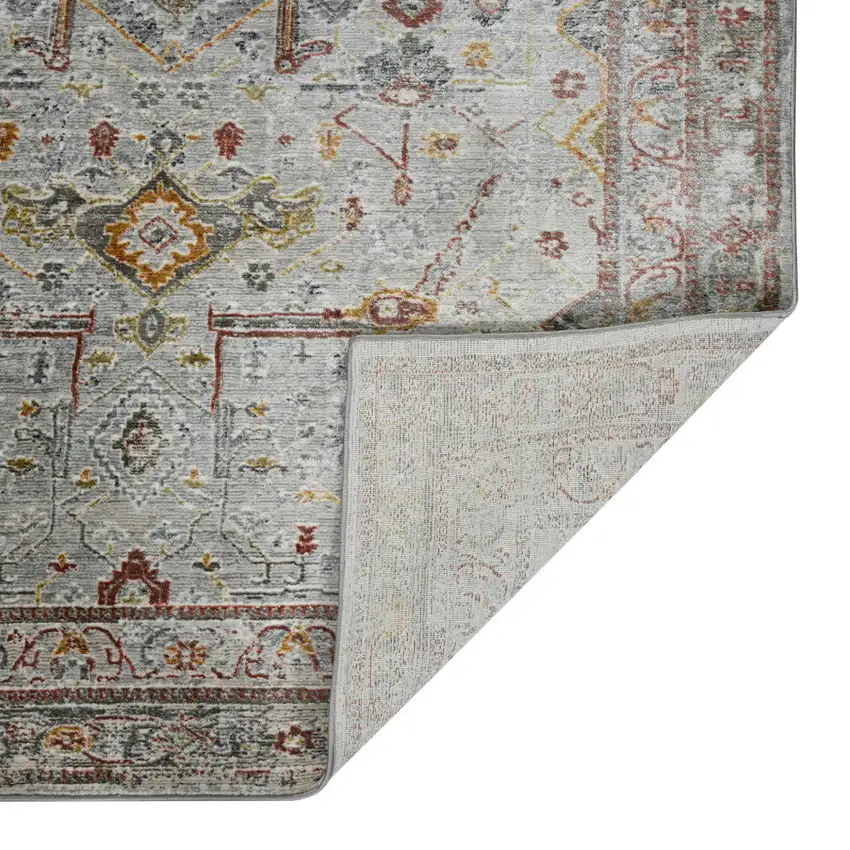 8' Gray Rust And Brown Medallion Runner Rug Photo 9