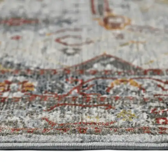 8' Gray Rust And Brown Medallion Runner Rug Photo 6