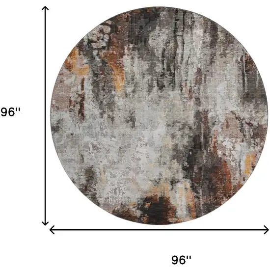 8' Gray Rust And Ivory Abstract Washable Round Rug With UV Protection Photo 9