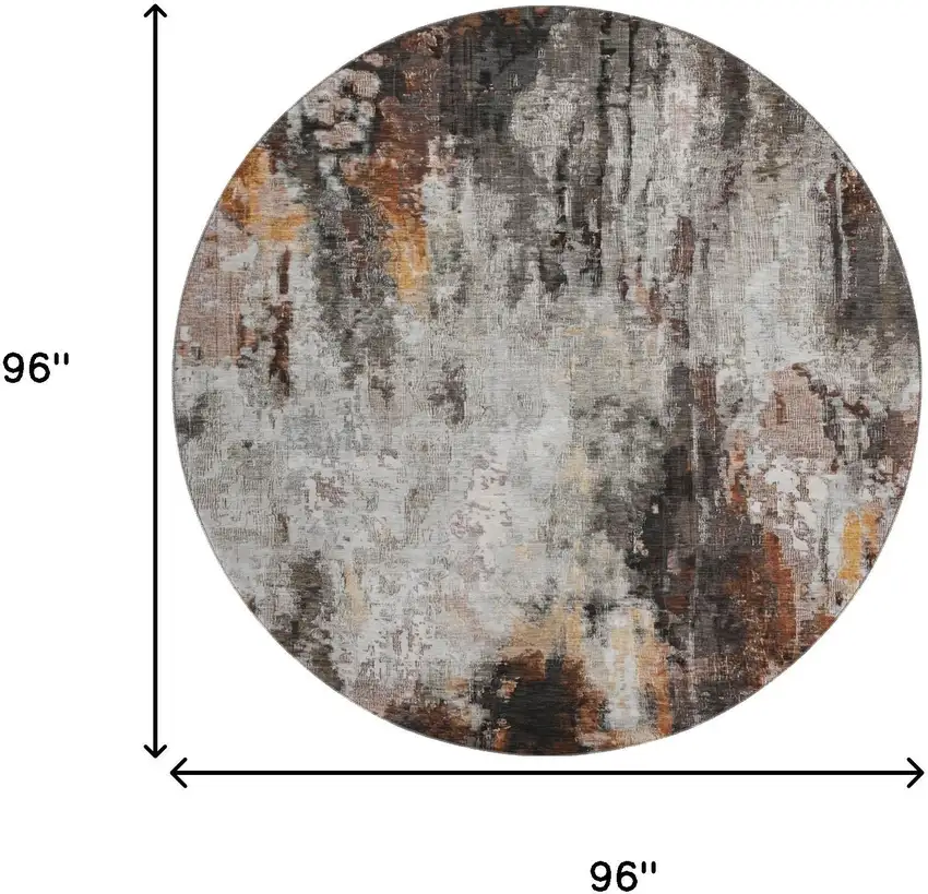 8' Gray Rust And Ivory Abstract Washable Round Rug With UV Protection Photo 9