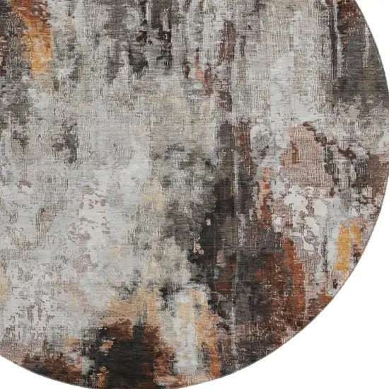 8' Gray Rust And Ivory Abstract Washable Round Rug With UV Protection Photo 2