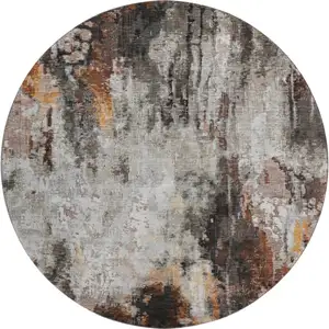 Photo of 8' Gray Rust And Ivory Abstract Washable Round Rug With UV Protection