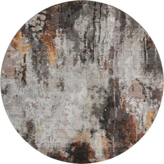 8' Gray Rust And Ivory Abstract Washable Round Rug With UV Protection Photo 1