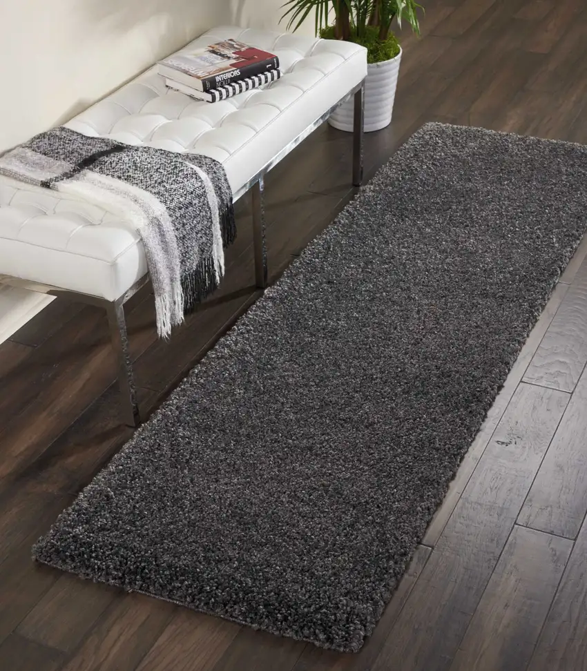 10' Gray Shag Non Skid Runner Rug Photo 4