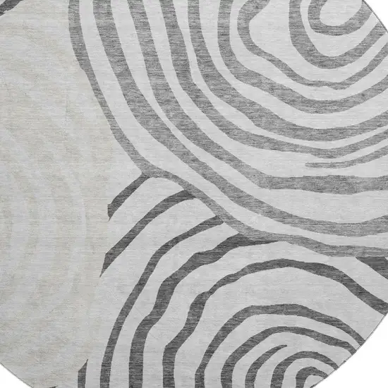 8' Gray Silver And Beige Abstract Washable Round Rug With UV Protection Photo 3