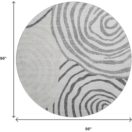 8' Gray Silver And Beige Abstract Washable Round Rug With UV Protection Photo 3