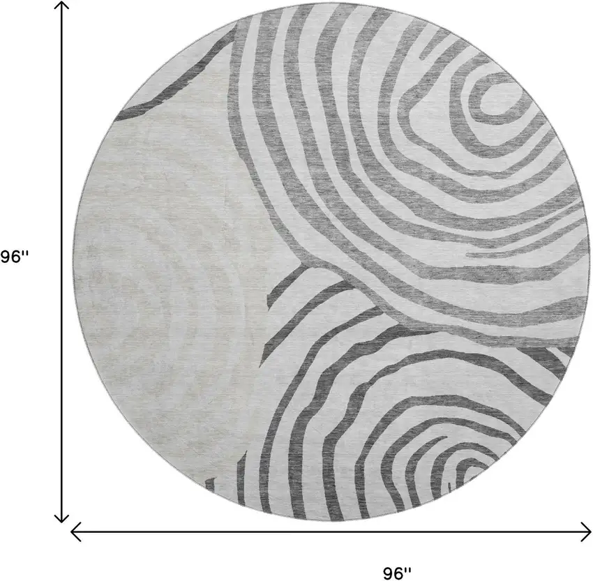 8' Gray Silver And Beige Abstract Washable Round Rug With UV Protection Photo 3