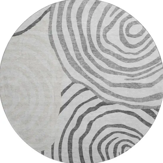 8' Gray Silver And Beige Abstract Washable Round Rug With UV Protection Photo 4