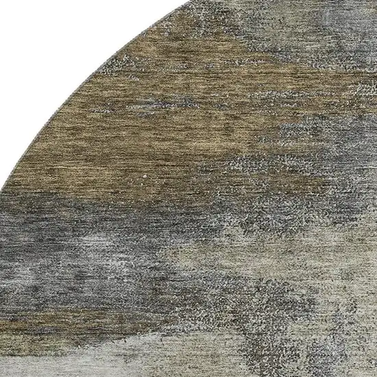 8' Gray Silver And Beige Abstract Washable Round Rug With UV Protection Photo 2