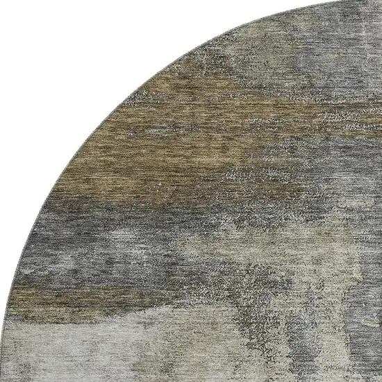 8' Gray Silver And Beige Abstract Washable Round Rug With UV Protection Photo 3