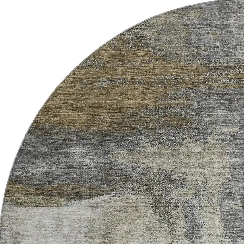 8' Gray Silver And Beige Abstract Washable Round Rug With UV Protection Photo 3