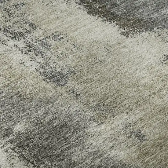 8' Gray Silver And Beige Abstract Washable Round Rug With UV Protection Photo 8