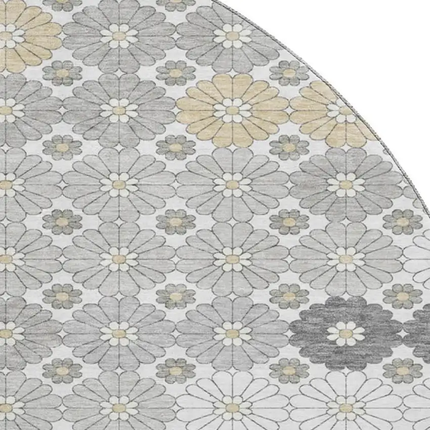 8' Gray Silver And Beige Geometric Washable Round Rug With UV Protection Photo 2