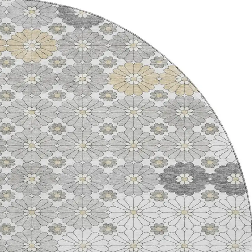 8' Gray Silver And Beige Geometric Washable Round Rug With UV Protection Photo 3