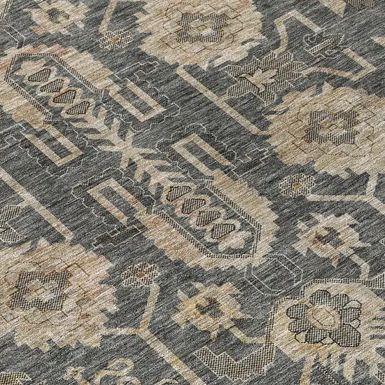 8' Gray Silver And Beige Round Oriental Washable Indoor Outdoor Area Rug Photo 9