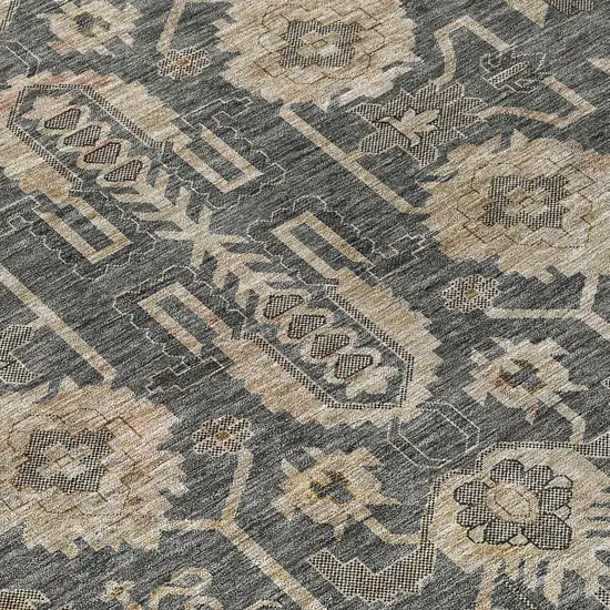 8' Gray Silver And Beige Round Oriental Washable Indoor Outdoor Area Rug Photo 9