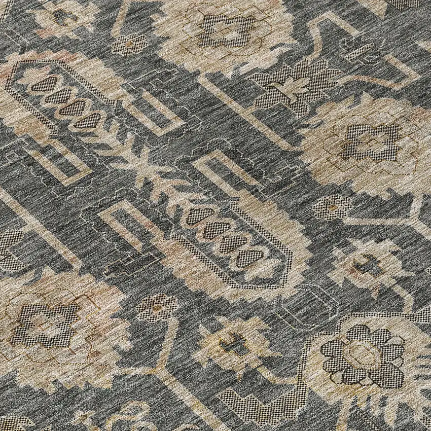 8' Gray Silver And Beige Round Oriental Washable Indoor Outdoor Area Rug Photo 9