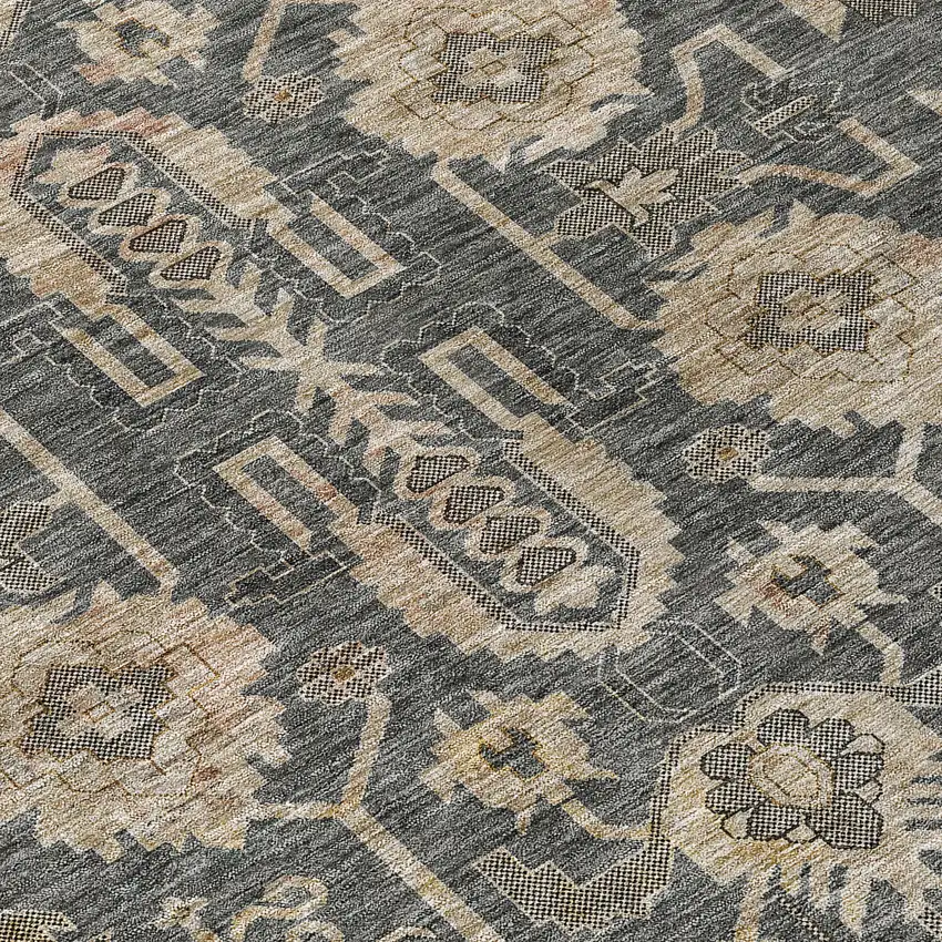 8' Gray Silver And Beige Round Oriental Washable Indoor Outdoor Area Rug Photo 9