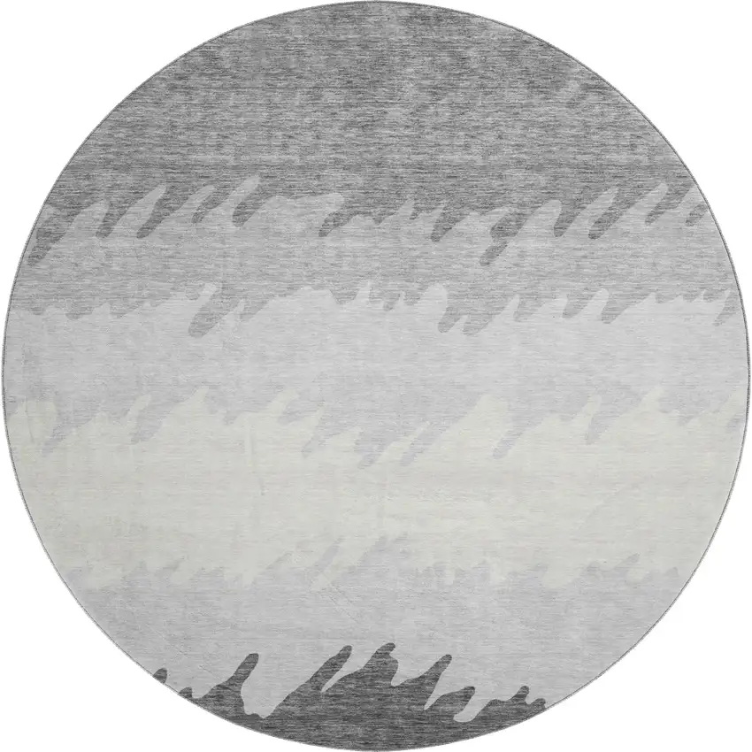 8' Gray Silver And Beige Striped Washable Round Rug With UV Protection Photo 1