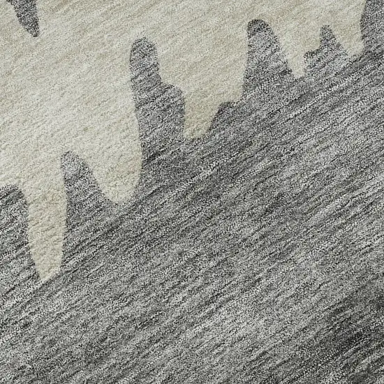 8' Gray Silver And Beige Striped Washable Round Rug With UV Protection Photo 9