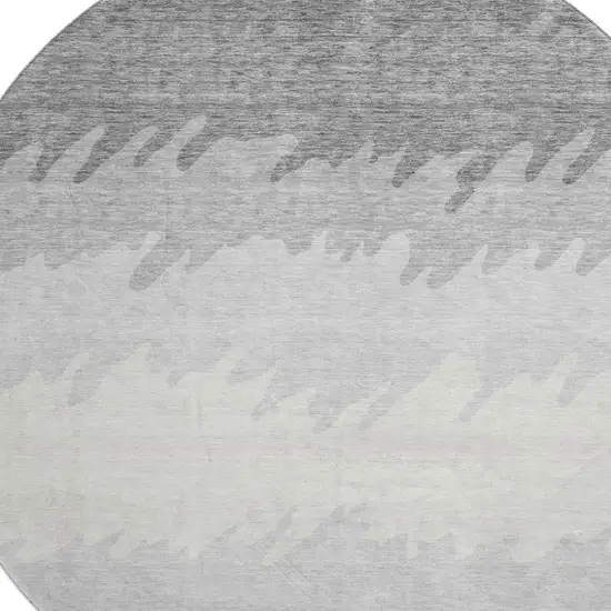8' Gray Silver And Beige Striped Washable Round Rug With UV Protection Photo 3