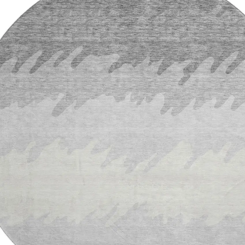 8' Gray Silver And Beige Striped Washable Round Rug With UV Protection Photo 3