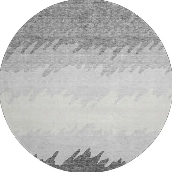 8' Gray Silver And Beige Striped Washable Round Rug With UV Protection Photo 4