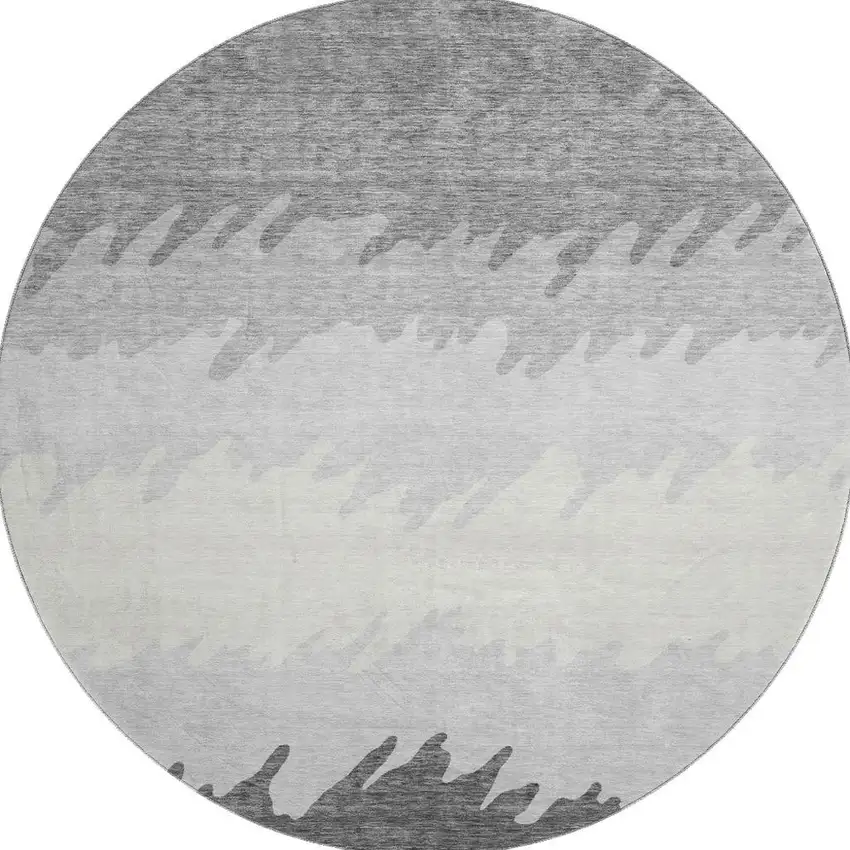 8' Gray Silver And Beige Striped Washable Round Rug With UV Protection Photo 4